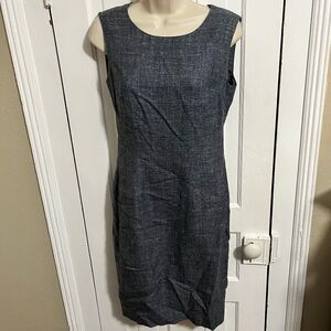 MaxMara Sleeveless Sheath Dress Blue Gray Linen Silk Wool Blend Size 4 C1